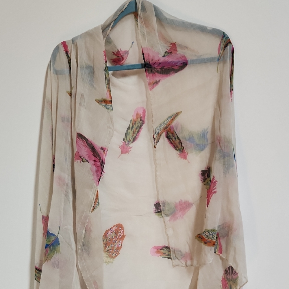 Sheer Feather Print Kimono
